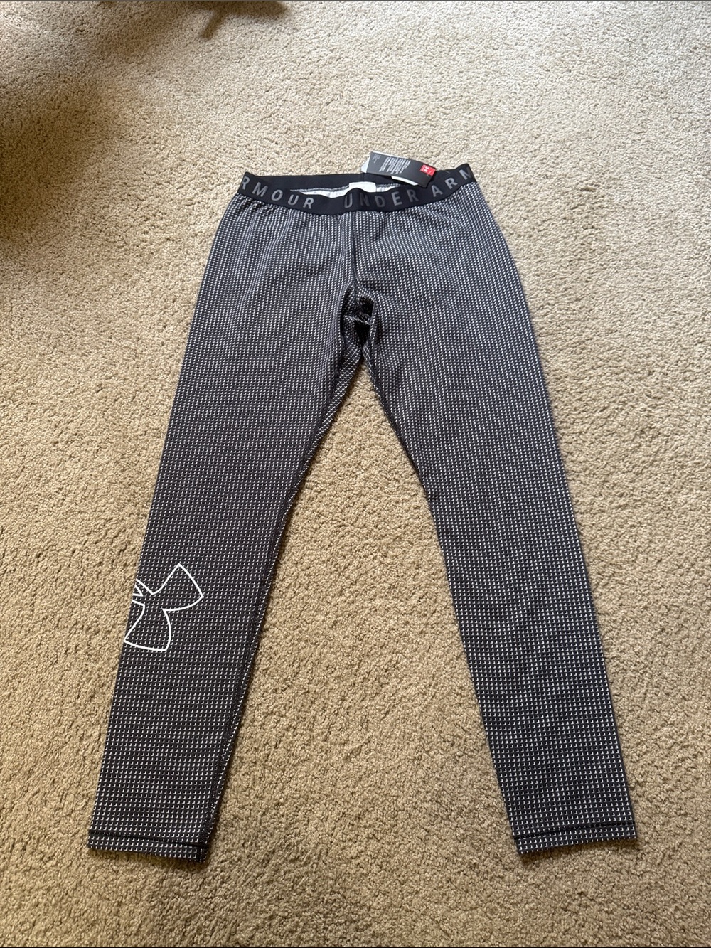 Under Armour Women’s Large Black Microdot Performance Leggings with White Logo